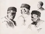 Ivan Mrkvička, Sketches for a male head, ink on paper