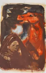 The red horse by Dechko Uzunov, 1970s, watercolour and pastel on paper, sold Oct 2025