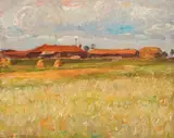 Ivan Vukadinov, Near the fields of the Fakulteta district, 1960s, oil on canvas laid on cardboard