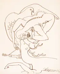 The Covenant of Earth and Sky by Dimitar Kazakov-Neron, 1961, ink on paper, sold Oct 2025