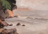 Gheorghe Urumoff-Caliacra, Seashore, oil and gouache on cardboard