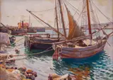 Georgi Hr. Rubev, By the pier, oil paints on cardboard