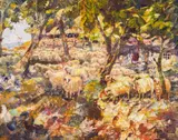 Krum Panov, On the pasture, oil on plywood