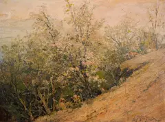 Ivan Trichkov, Forest landscape, 1950s, oil on cardboard