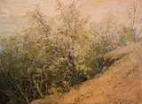 Ivan Trichkov, Forest landscape, 1950s, oil on cardboard