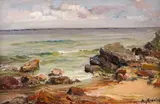 Napoleon Alekov, Seascape, 1950s, oil on canvas laid on cardboard