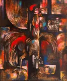 Hristo Stefanov, Rooster, 1989, oil on plywood