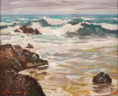 Mario Zhekov, Cliffs at Sozopol, 1937, oil on cardboard
