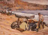 Dimo Nikolov, Fishermen, 1952, oil on cardboard