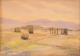 Ivan Lukarov, Sunset near Prilep, 1941, watercolor on paper