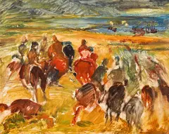 Nyagul Stanchev, Horsemen, 1940s, oil on cardboard