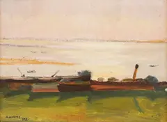 Dimitar Diolev, The Danube near Ruse, 1922, oil on cardboard