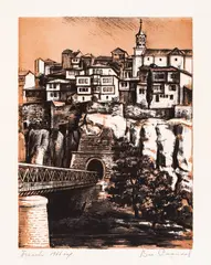 Veselin Staikov, Tarnovo, 1966, colored woodcut