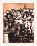 Veselin Staikov, Tarnovo, 1966, colored woodcut