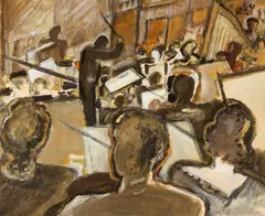 Brădut Covaliu, Concert la Ateneu, 1982, tempera pe carton