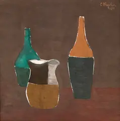 Constantin Blendea, Vase de lut și sticlă, 1981, ulei pe pânză