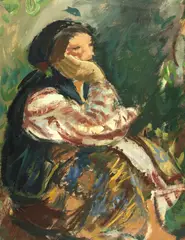 La piață by Iosif Iser, ulei pe carton, sold Oct 2025