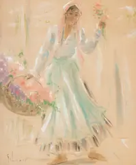 Ghelman Lazăr, Florăreasă, pastel pe hârtie