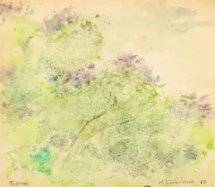 Mihai Sârbulescu, Vegetație din Tescani, 1987, acuarelă și creioane cerate pe hârtie