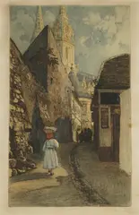 Menci Clement Crnčić, Under the Wall, cca. 1910., colored copper engraving