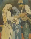 Petar Šain, At the Market, 1930-ih, ink pen and watercolor on paper
