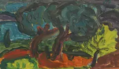 Antun Masle, Two Olives in the Landscape, 1954., oil on cardboard