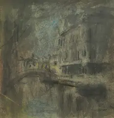 Emanuel Vidović, Vena Canal, Chioggia, charcoal and pastel on paper