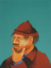 Mijo Kovačić, Thoughtful Peasant, 1972., serigraphy on paper