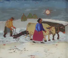 Krsto Hegedušić, Work in the Field, cca. 1930., oil on glass