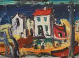 Ante Kaštelančić, View of Trpanj, 1950-ih, oil on hardboard