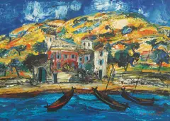 IVO VOJVODIĆ, Mediterranean City, oil on hardboard