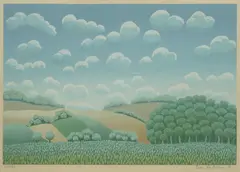 Fields and Forest in the Landscape by Ivan Rabuzin, 1979., serigraphy on paper, sold Oct 2025