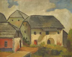 Cata Dujšin-Ribar, Village Houses, 1920-ih, oil on canvas