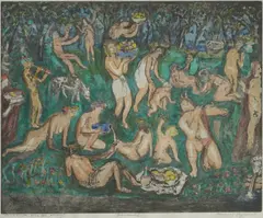 Munir Vejzović, Bacchanal, Aquatint, drypoint and watercolour on paper