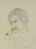 Martin Mehkek, Man with a Pipe, 1981., ink pen and colored chalk on paper