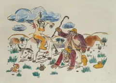Mijo Kovačić, Temptation of the Shepherd, watercolored serigraphy on paper