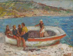 Vladimir Filakovac, Filakovac Family at Sea (Hvar), 1938., oil on canvas