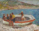 Vladimir Filakovac, Filakovac Family at Sea (Hvar), 1938., oil on canvas