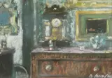 Branko Kovačević, Interior with Clock, tempera and gouache on paper