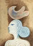 Samy Briss, L'oiseau sur la tête, 1989, guașă pe hârtie manuală lipită pe carton