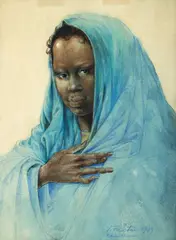Sever Frențiu, Sudaneză, 1979, creioane colorate și acuarelă pe hârtie