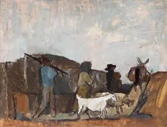 Traian Brădean, Niște țărani, 1965, ulei pe carton