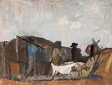 Traian Brădean, Niște țărani, 1965, ulei pe carton