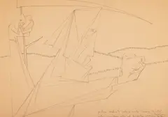 Baba ucigând pictura (Critica catedrei de Pictură - Peisaj) by Jules Perahim, creion pe hârtie, sold Sep 2025