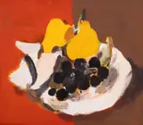 Vasile Grigore, Natură statică cu fructe, anii '80, ulei pe pânză lipită pe carton