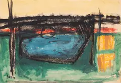 Marcel Janco, Abstract, acuarelă, guașă pe hârtie lipită pe placaj