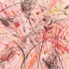 Adriana Blendea, Imersie într-un câmp de flori roz, 2012, ulei pe pânză