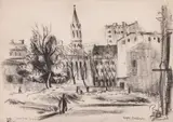 Dragoș Morărescu, Vedere spre strada Pictor Grigorescu, 1978, cărbune pe hârtie