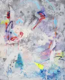 Raluca Anghel, Airplanes, 2023, spray, colaj, marker, acrilic pe pânză