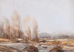 Crivița și Ialomița în noiembrie by Vasile Blendea, ulei pe pânză, sold Sep 2025